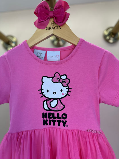 Vestido Infantil Hello Kitty Tule Rosa Cherry - Momi