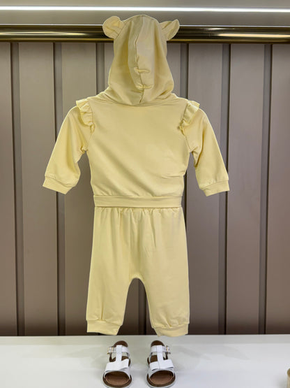 Conjunto Bebê Abrigo  Com Capuz E Calça  Com Babadinhos Amarelo - Um Mais Um