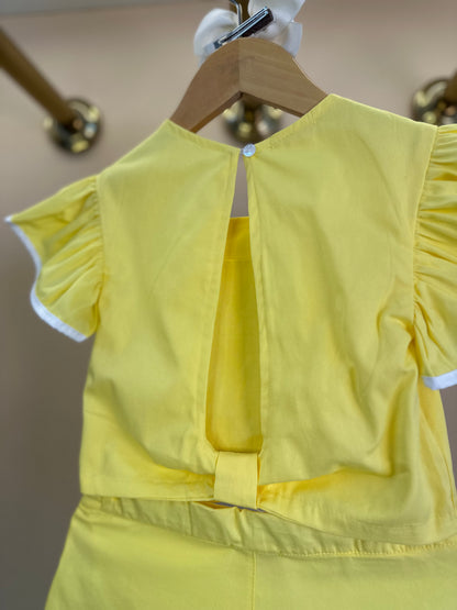 Conjunto Infantil Blusa Flores Bordadas e Shorts Amarelo - Luluzinha