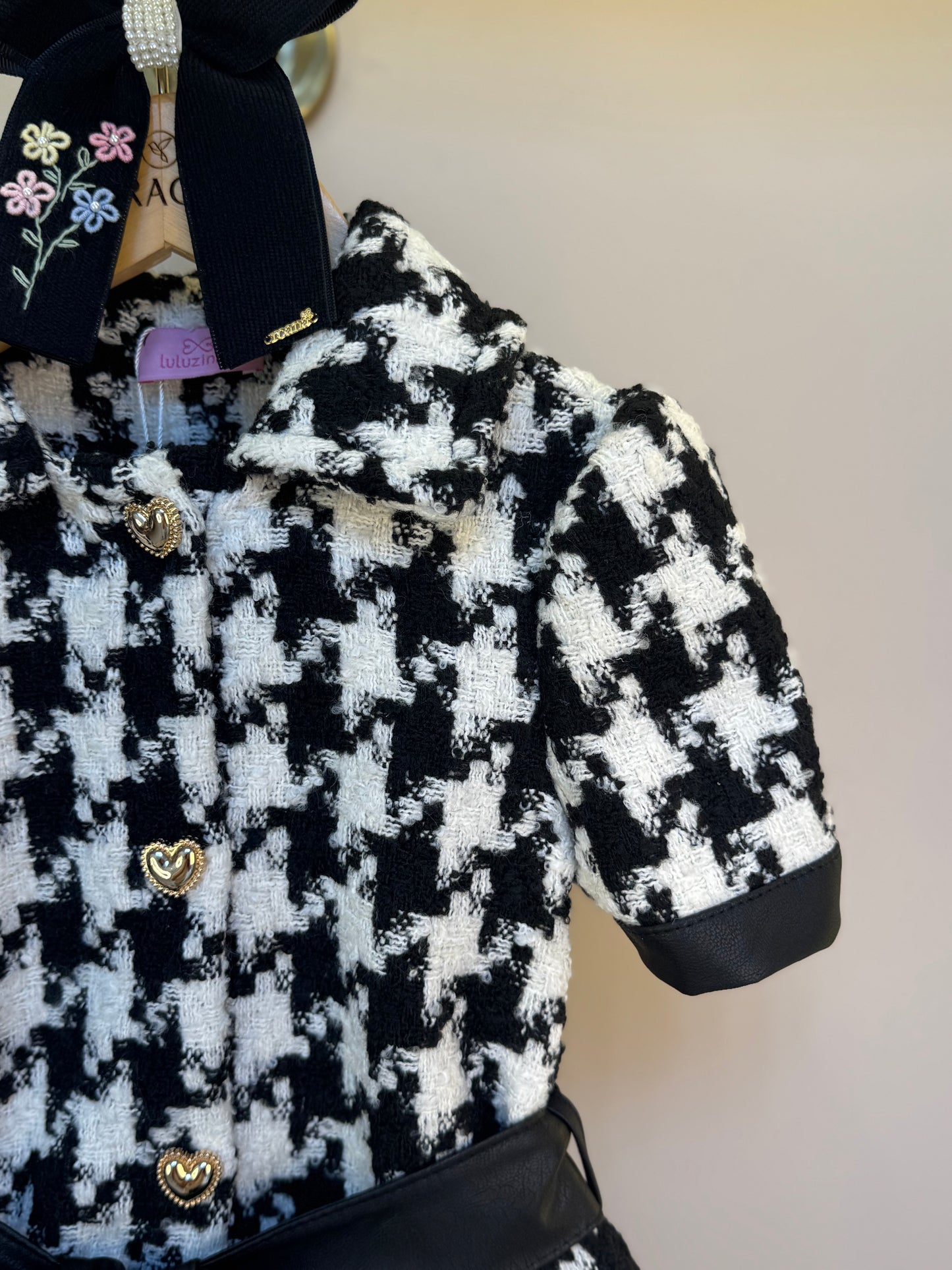 Vestido Infantil Clássico Tweed Detalhes Couro Tech com Faixa - Luluzinha