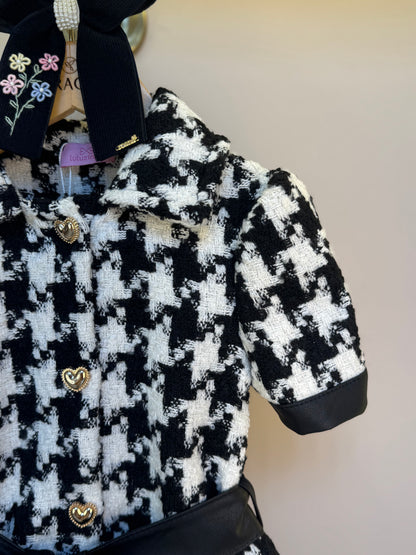 Vestido Infantil Clássico Tweed Detalhes Couro Tech com Faixa - Luluzinha