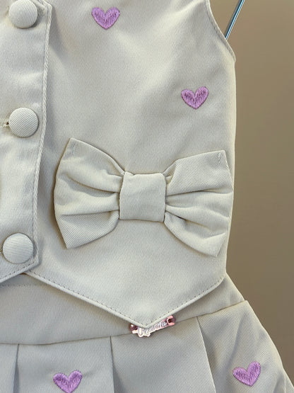 Conjunto Infantil Colete Corações Rosa  e Saia de Pregas  - Gabriela Aquarela