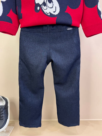 Conjunto Infantil Casaco Tricô Mickey Vermelho e Calça Jeans Leve Casual Marinho - Youccie