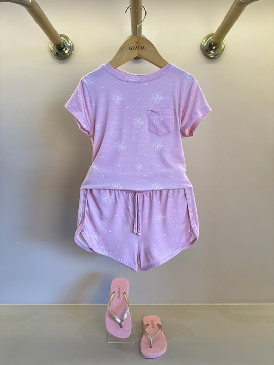 Pijama Infantil Comfy Blusa MC e Shorts Flower Rosa - Conforteca