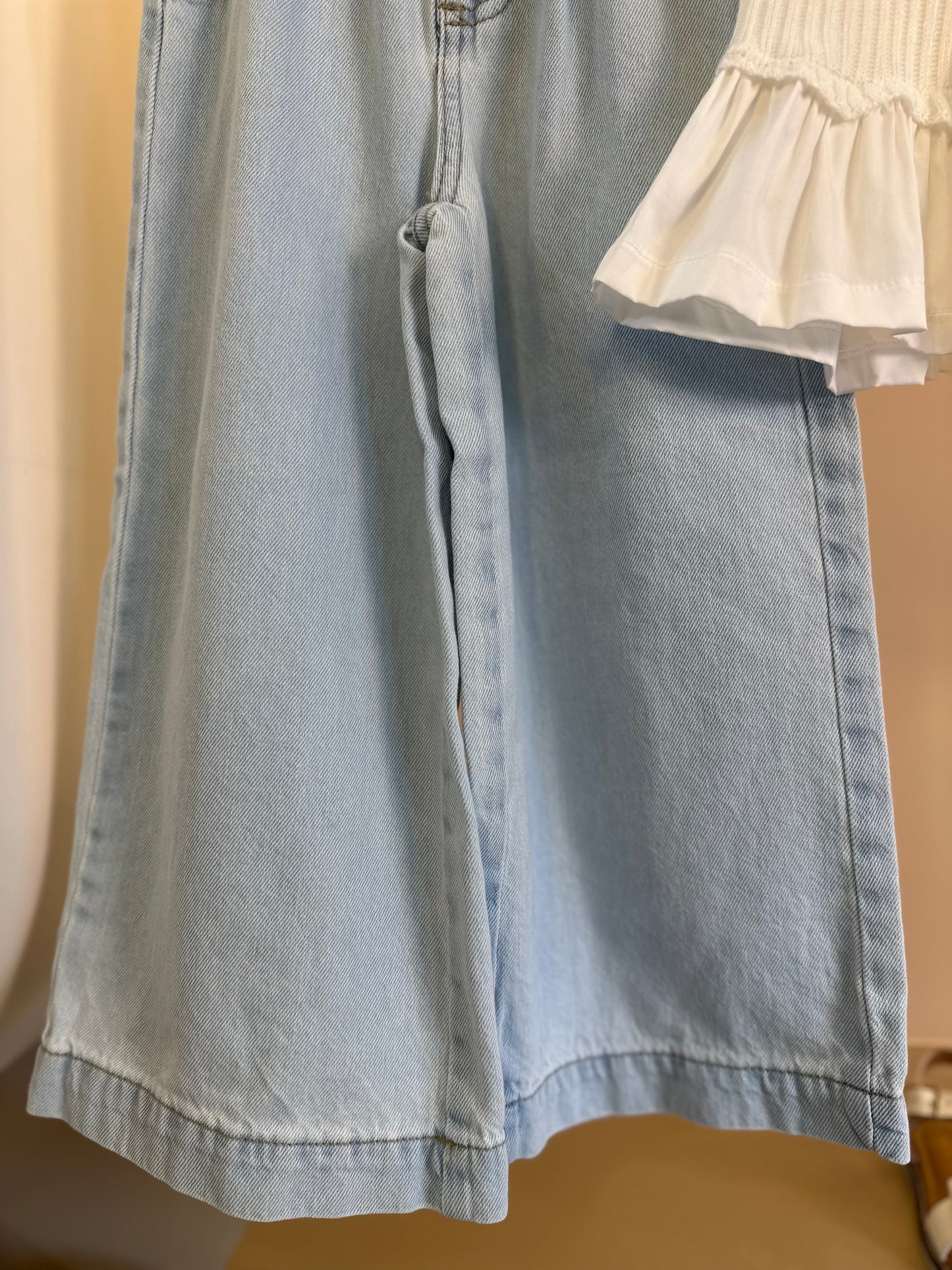 Conjunto Infantil Blusa Tricot Lacinhos e Babados e Calça Jeans Cós Clochard - Momi