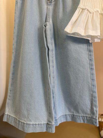 Conjunto Infantil Blusa Tricot Lacinhos e Babados e Calça Jeans Cós Clochard - Momi