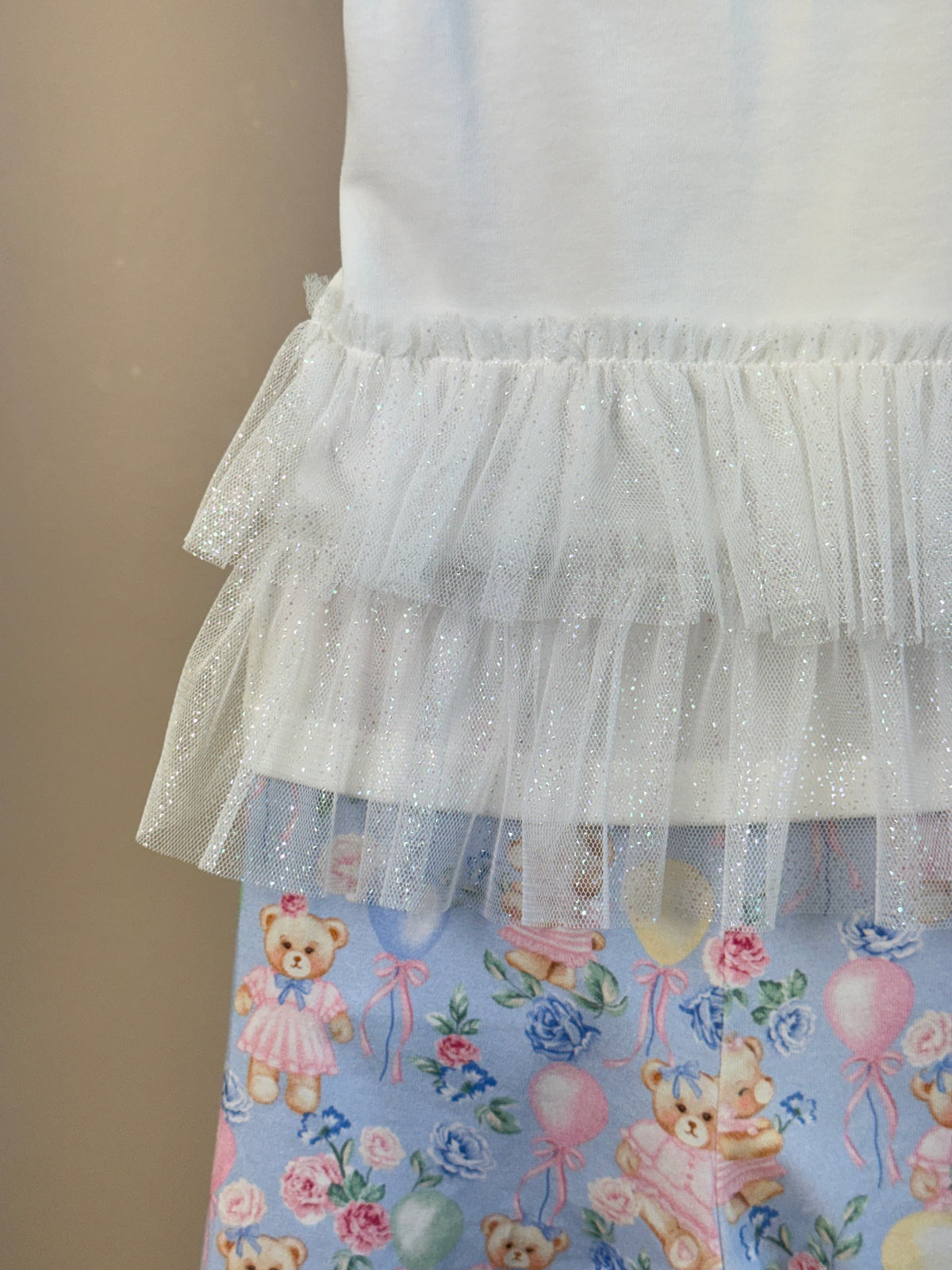 Conjunto Infantil Blusa Mangas Babadinho Em Tule e Calça Legging Estampa Ursinhas - Petit Cherie