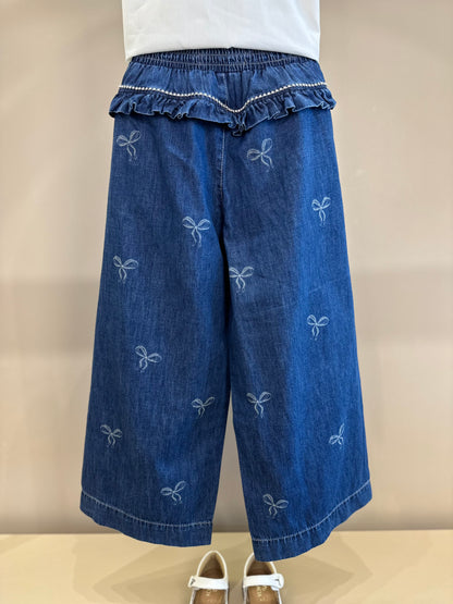 Conjuto Infantil Camisa Algodão Lacinhos Bordados e Calça Jeans - Pituchinhus