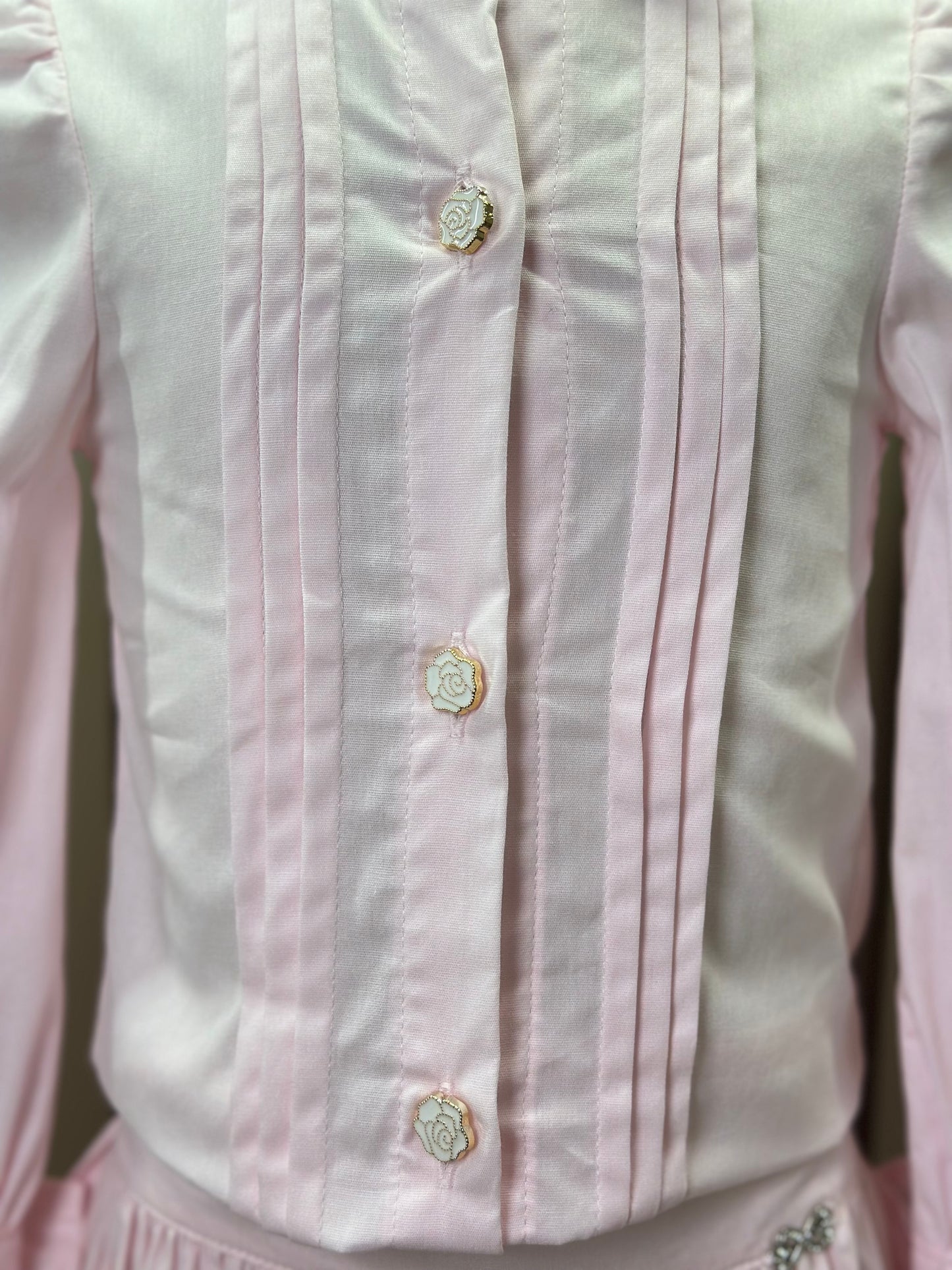 Conjunto Infantil Algodão  Camisa Babadinhos Punho Pregas e Saia Balonê Rosa Claro - Luluzinha