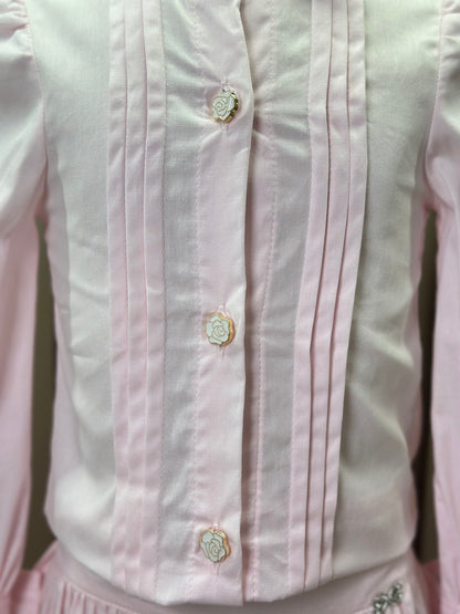 Conjunto Infantil Algodão  Camisa Babadinhos Punho Pregas e Saia Balonê Rosa Claro - Luluzinha