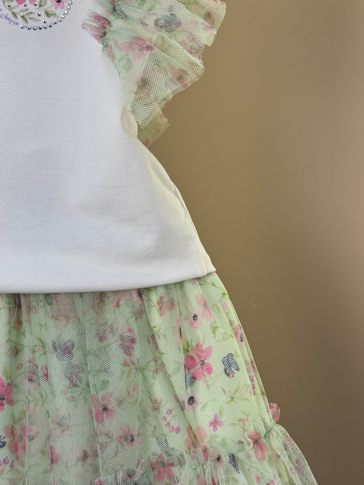 Conjunto Infantil Blusa Babados Tule e Saia Estampa Borboletinhas - Petit Cherie
