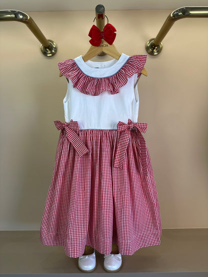 Vestido Infantil Clássico Algodão Coraline Vichy Vermelho - Gracia