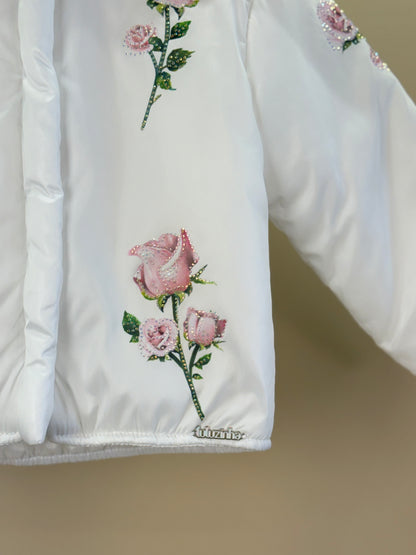 Casaco Infantil Conceito Doudone Bordado Flores Branco - Luluzinha