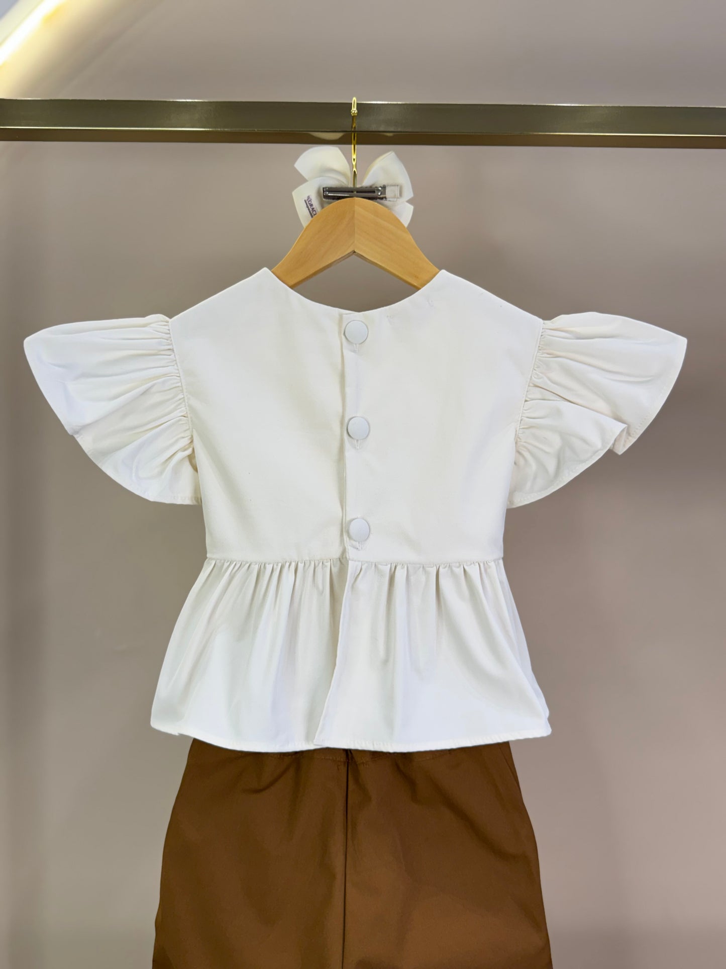 Conjunto Infantil Bata Bordada À Mão e Calça Alfaiataria Terracota - Luluzinha