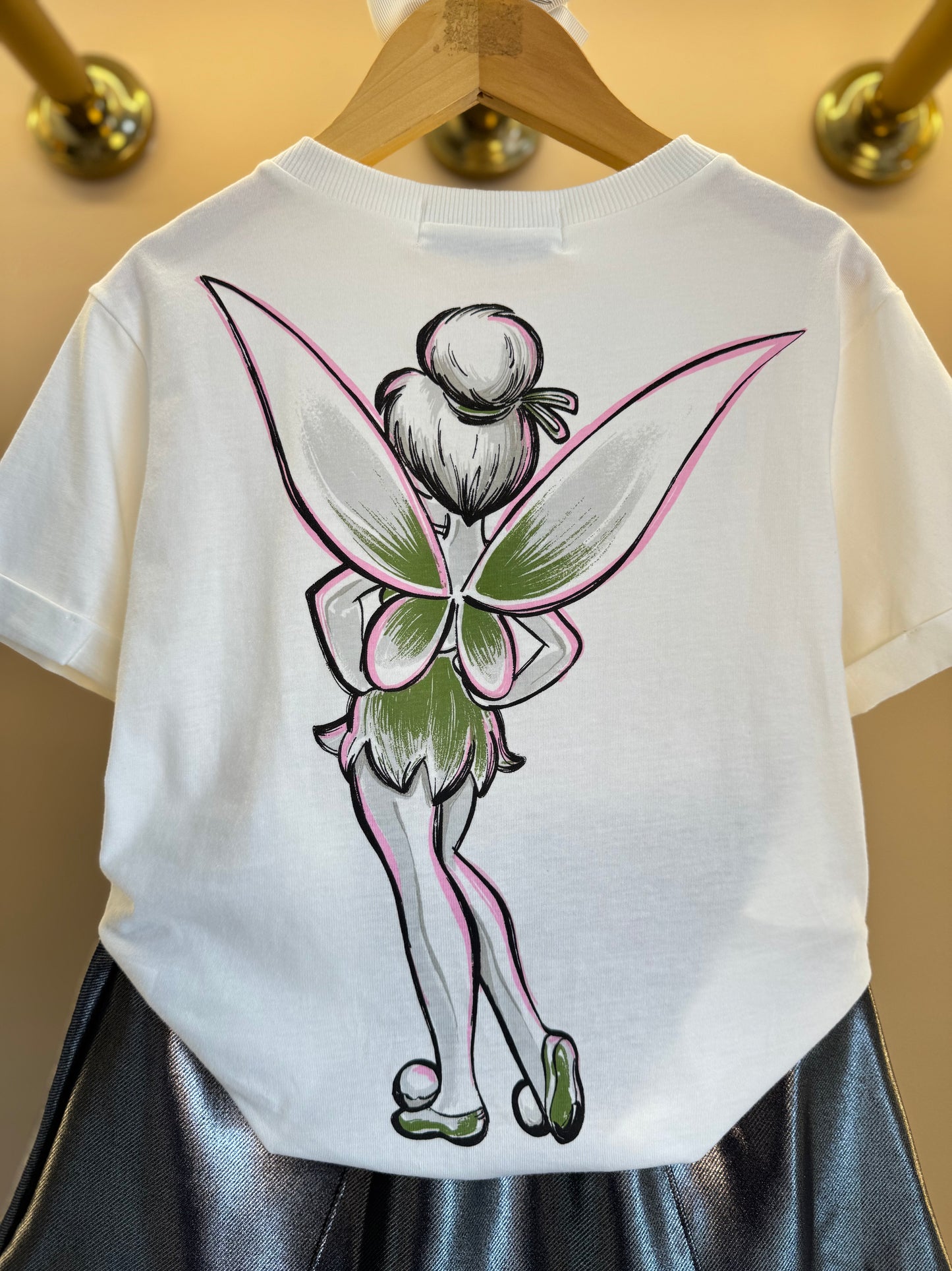 Conjunto Infantil Blusa Tiker Bell Off White e Saia Foil Prata - Animê Petite