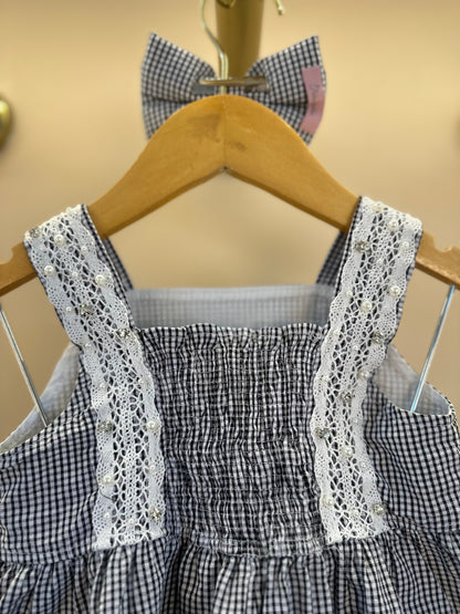 Conjunto Infantil Algodão Blusa Xadrez Renda Bordada e Shorts Xadrez Bordado e Renda - Pituchinhus
