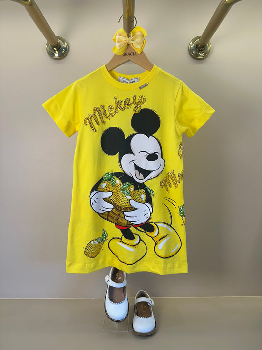 Vestido Infantil Disney Amarelo Mickey e Minnie Limões - Animê