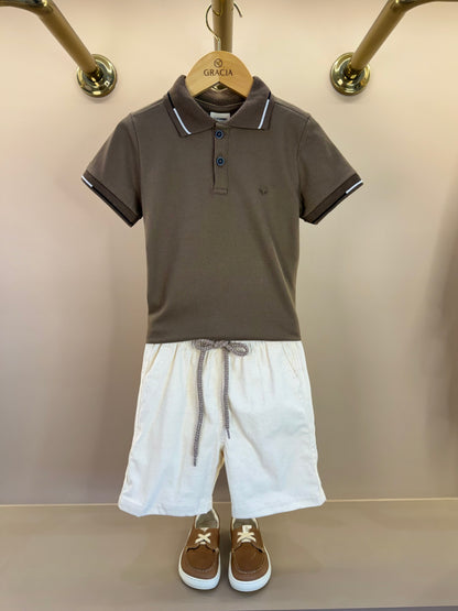 Conjunto Infantil Polo e Bermuda Linho Marrom - Little Johnny