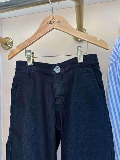 Conjunto Infantil Camisa Algodão Luhi Delavê e Calça Social Sarja Flex Preta - Dame