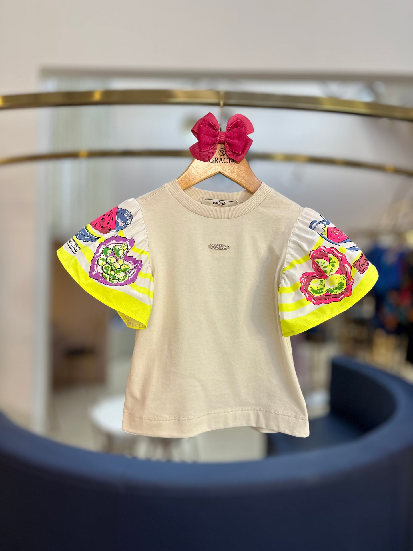 Jardineira Infantil Jeans Claro com Blusa Mangas Frutas - Animê