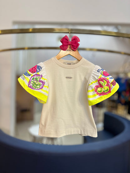 Jardineira Infantil Jeans Claro com Blusa Mangas Frutas - Animê