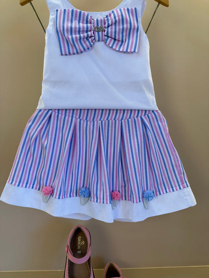 Conjunto Infantil Blusa Laço e Saia  Bordado Sorvetinho - Gabriela Aquarela