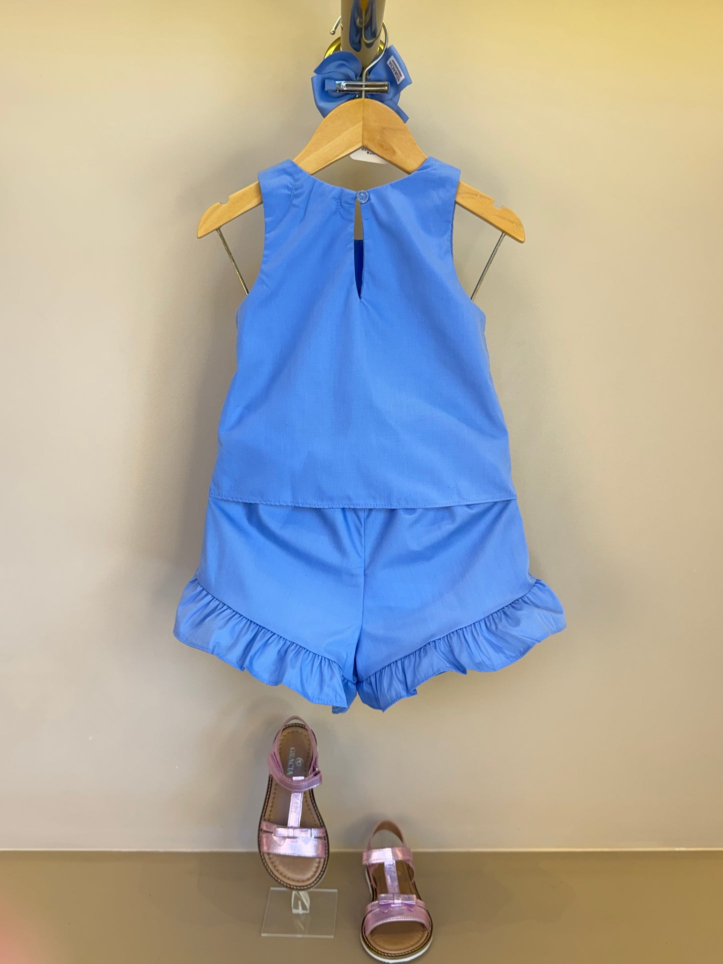 Conjunto Infantil Blusa Bordada Tricoline e Shorts Azul - Mon Sucre