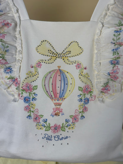 Conjunto Infantil Blusa Strass Estampa Florais Mangas Babadinho e Shorts Amarelo - Petit Cherie