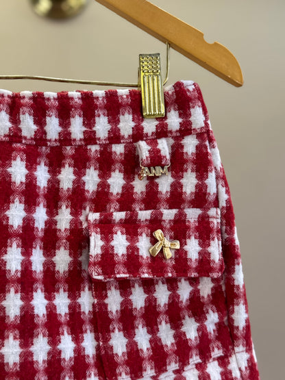 Shorts-saia Infantil Conceito Tweed Xadrez Vermelho - Animê