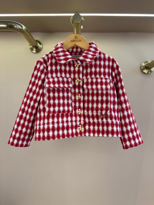 Casaco Infantil Conceito Tweed Xadrez Vermelho - Animê