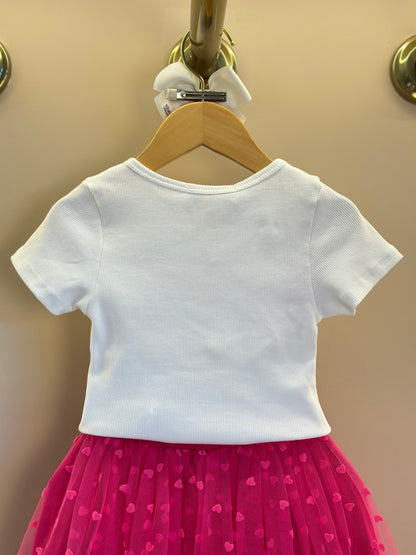 Conjunto Infantil Blusa Estampa Coração e Saia de Tule Corações - Mon Sucre