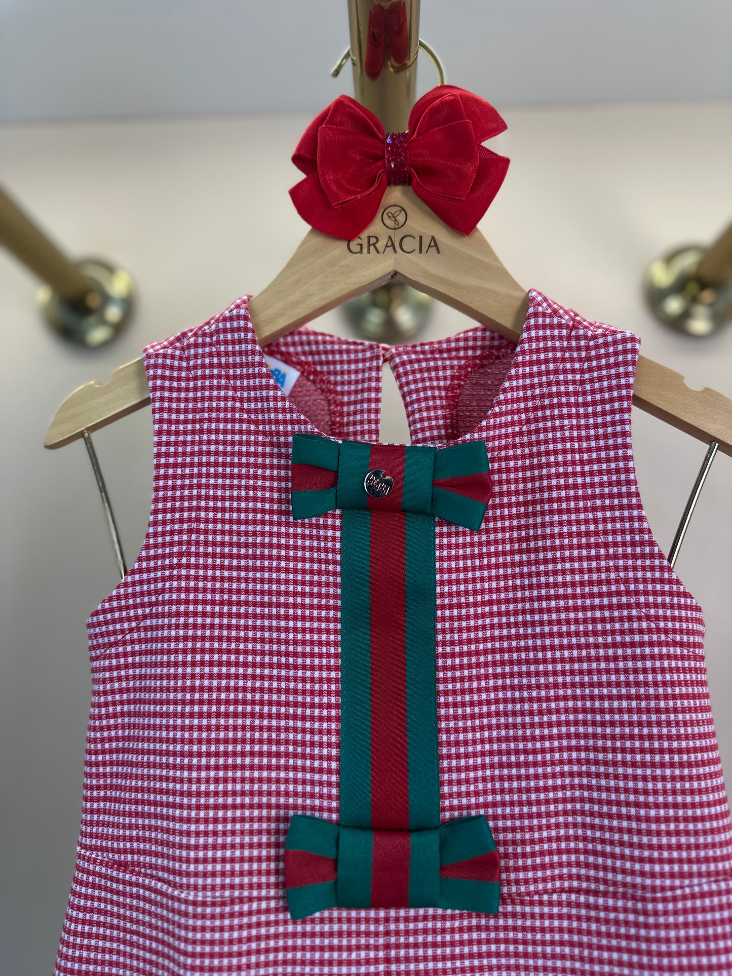 Vestido Infantil Jumper Jacquard Xadrez Vermelho - Beabá