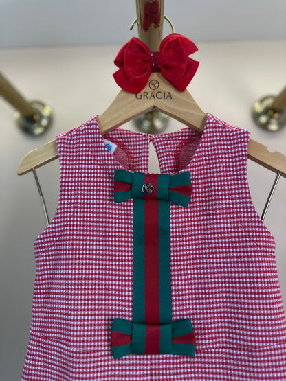 Vestido Infantil Jumper Jacquard Xadrez Vermelho - Beabá