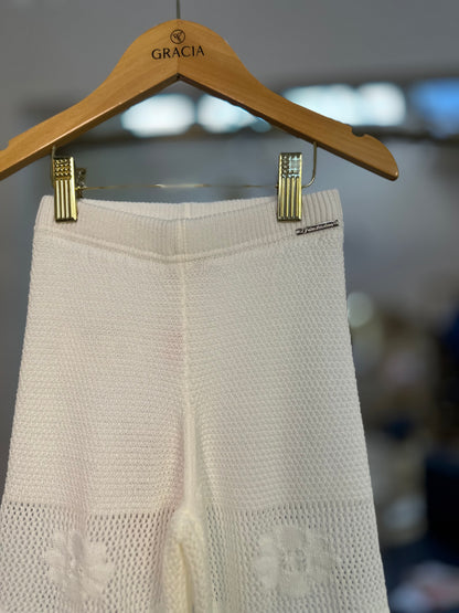 Conjunto Infantil Casaqueto e Calça Tricot Ponto Rendado Flores - Pituchinhus