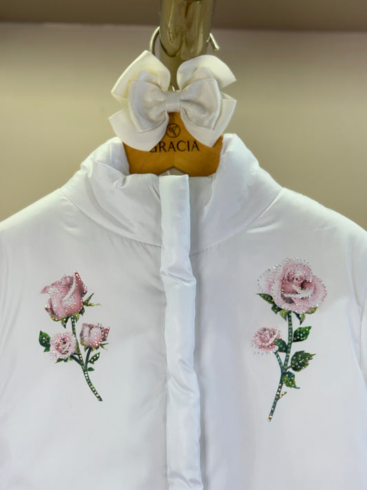 Casaco Infantil Conceito Doudone Bordado Flores Branco - Luluzinha
