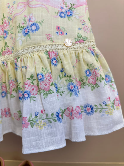 Vestido Infantil Estampa Delicada Flores Alças Babadinho- Petit Cherie