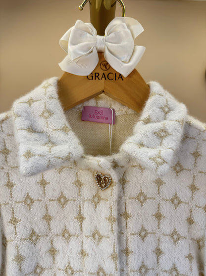 Vestido Infantil Tricot Off White Botões Frontais - Luluzinha