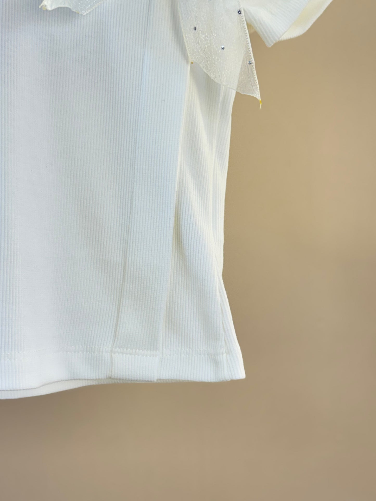 Camiseta Infantil Lacinho Tule Off White e Rosa - Gabriela Aquarela