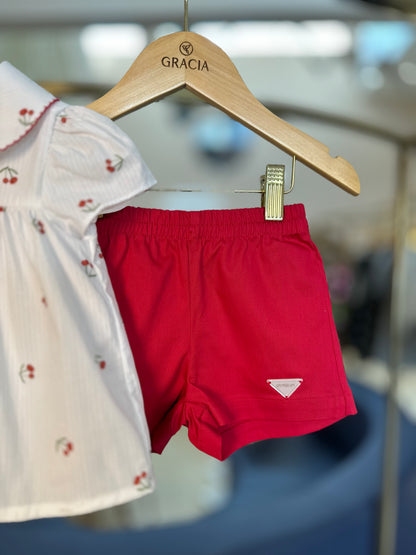 Conjunto Infantil Bata Cerejinha e Shorts Sarja Acetinada - Beabá