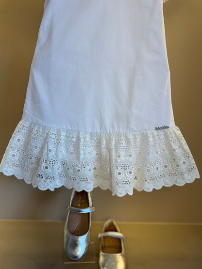 Vestido Infantil Algodão Laço Bordado Manual Babado Barrado Laise Branco - Luluzinha