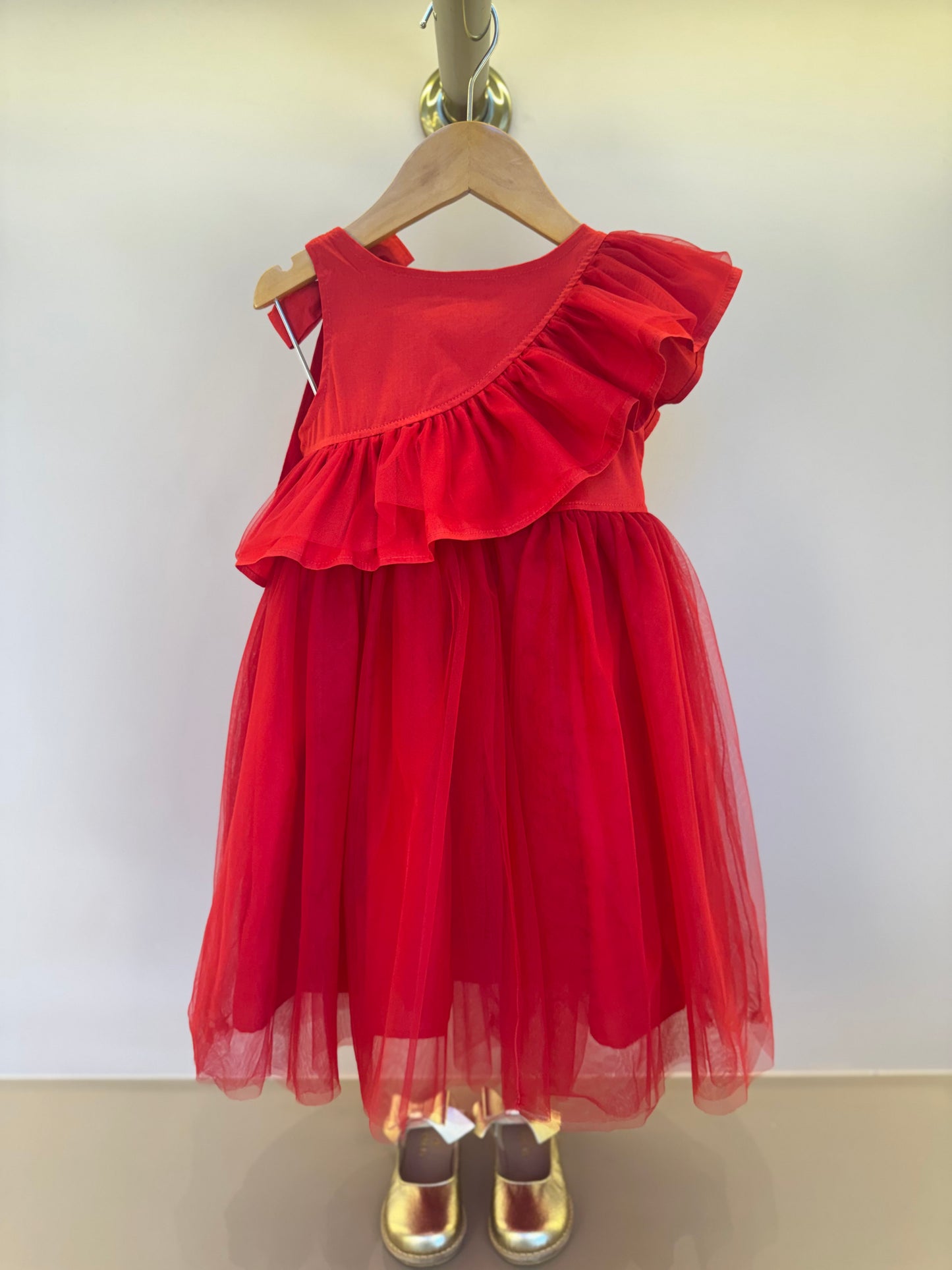 Vestido Infantil Festa Babados, Laço & Tule Vermelho - Pituchinhus