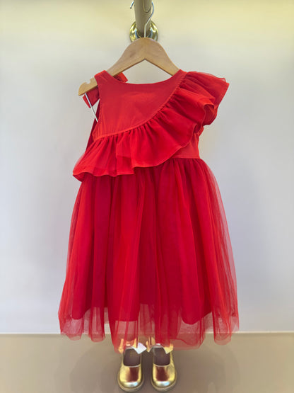 Vestido Infantil Festa Babados, Laço & Tule Vermelho - Pituchinhus