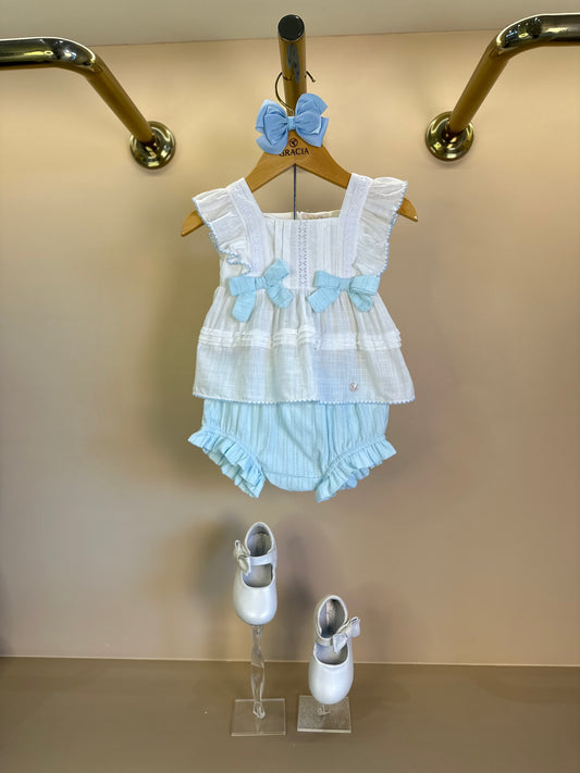 Conjunto Infantil Algodão Batinha Off e Shortinho Azul - Petit Cherie