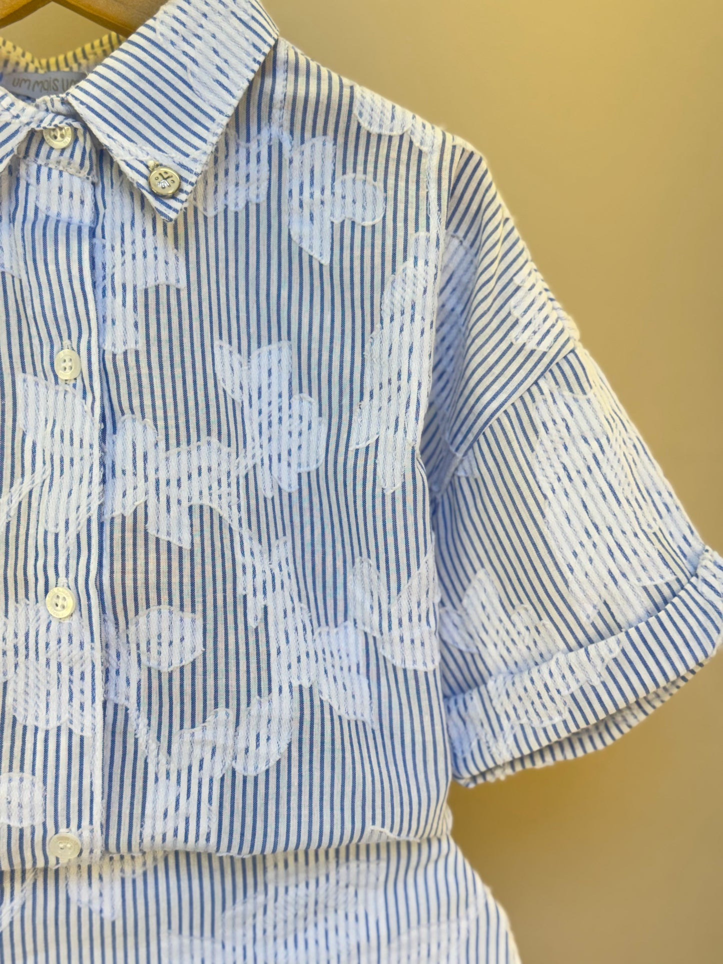 Conjunto Infantil Tricoline Camisa e Saia Short Azul Claro - Um Mais Um