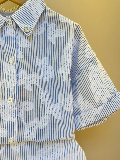 Conjunto Infantil Tricoline Camisa e Saia Short Azul Claro - Um Mais Um