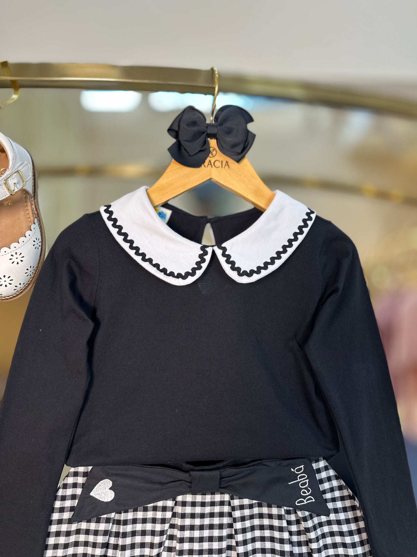 Conjunto Infantil Blusa ML Algodão com Saia de Pregas Xadrez - Beabá