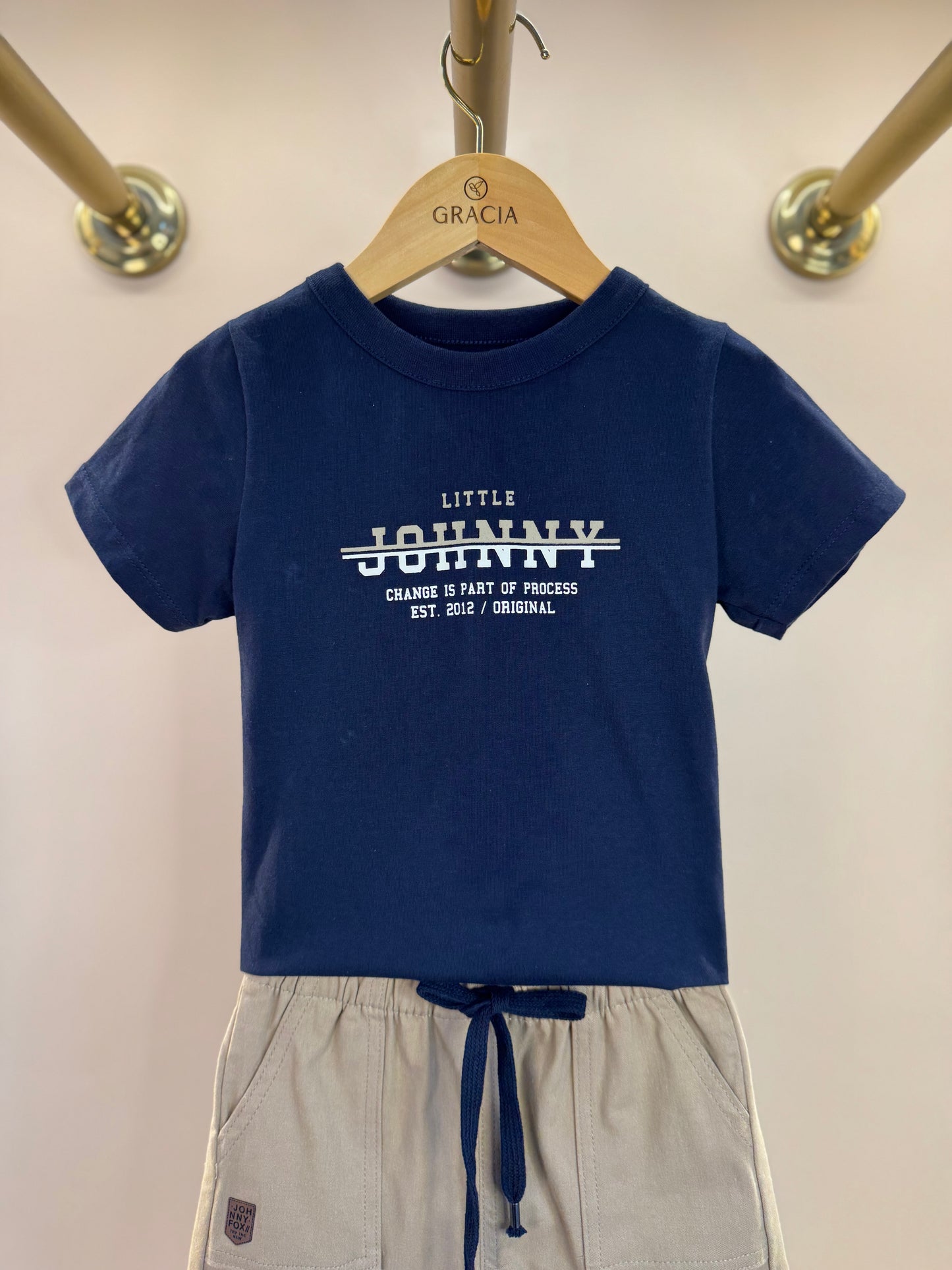 Conjunto Infantil Camiseta Algodão Marinho e Bermuda Sarja Girassol Marinho - Little Johnny