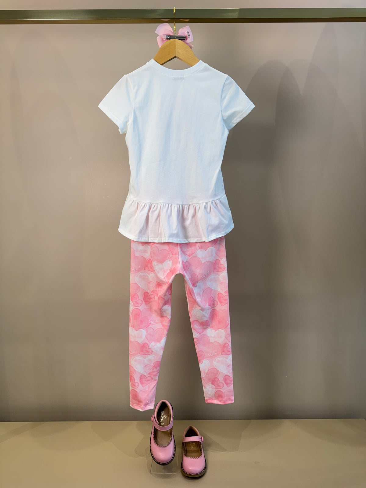 Conjunto Infantil Blusa Ursinha Com Laço e Calça Legging Corações - Infanti