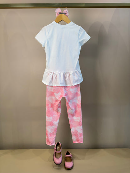Conjunto Infantil Blusa Ursinha Com Laço e Calça Legging Corações - Infanti