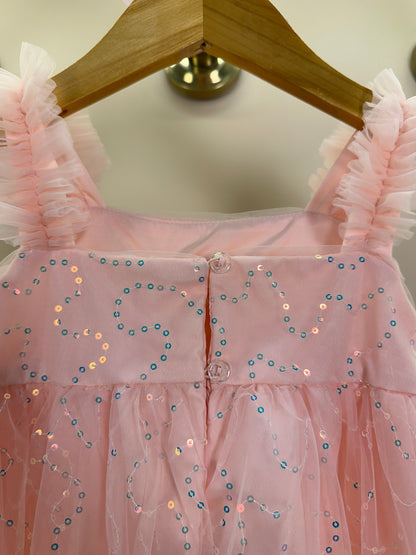 Vestido Infantil Tule Bordado Paêtes Laço Maxxi Rosa - Petit Cherie